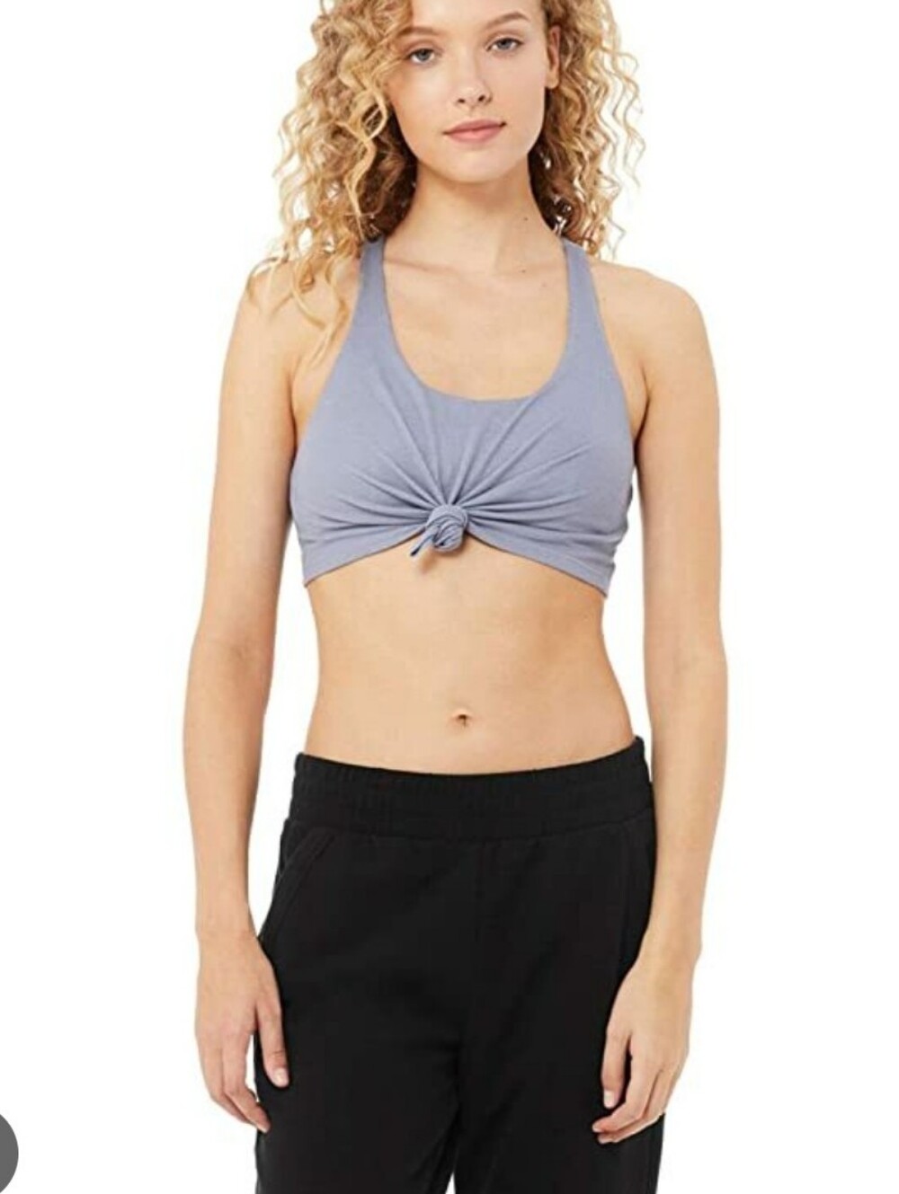 Alo Yoga Ribbed Knot Sports Bra Crop Top Dusty Blue Moon Small